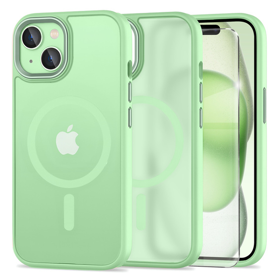 Puzdro pre iPhone 15, pre MagSafe, ERBORD Matt Case, zelený + sklo na displej