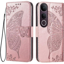 Klapkové puzdro pre Vivo V50 Lite 4G / 5G, Butterfly, ružové rose gold
