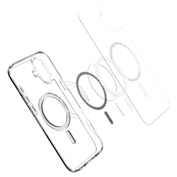 Puzdro MagSafe Spigen pre iPhone 16, Ultra Hybrid, transparentné / biele + tvrdené sklo 9H