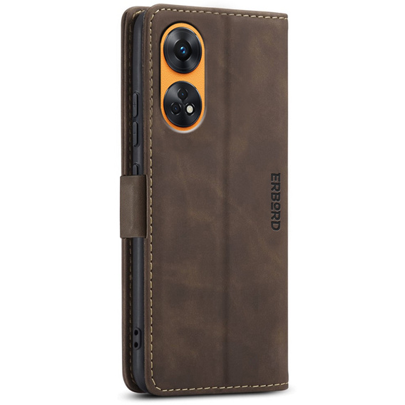 Puzdro pre Oppo Reno8 T 4G, ERBORD Vintage, peňaženka s chlopňou, káva