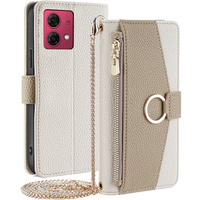 Flipové puzdro pre Motorola Moto G84, Wallet Zipper Pocket, so zrkadlom, biele