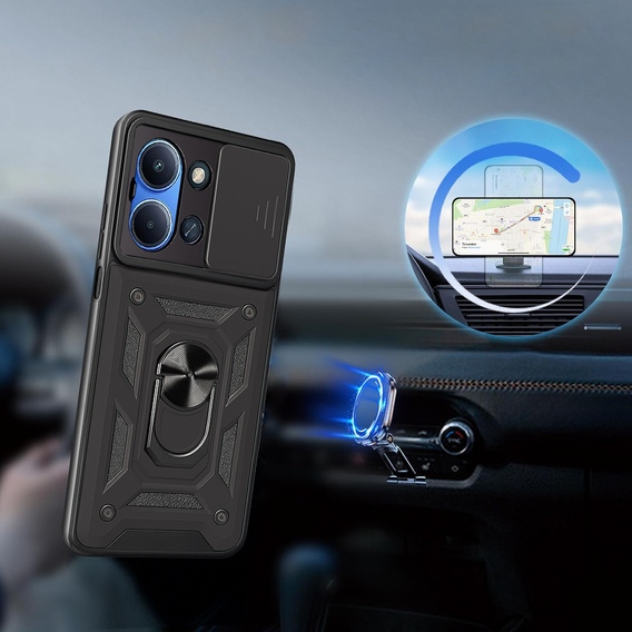 Pancierované puzdro pre Xiaomi Redmi 15C 4G/LTE, s ochranou fotoaparátu, so stojanom, čierne