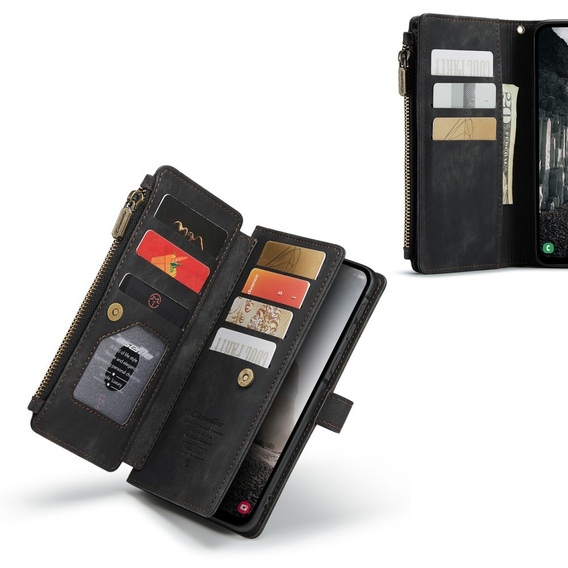 CASEME puzdro pre Samsung Galaxy A56 5G, Leather Wallet Cash and Card Slots, s remienkom, čierne