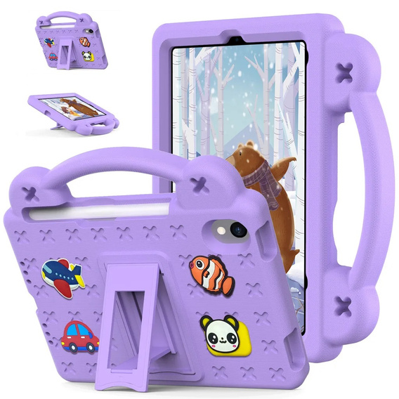 Detské puzdro pre iPad mini 8.3" 2021 (6 gen.) / iPad mini 8.3" 2024 (7 gen.), Cute Patterns, so stojanom, fialové