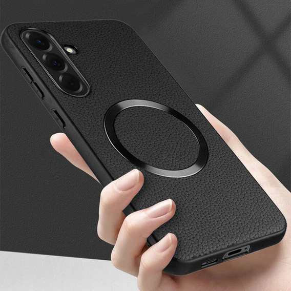 Obal na mobil pre Samsung Galaxy A56 5G, Leather Hybrid MagSafe, čierne