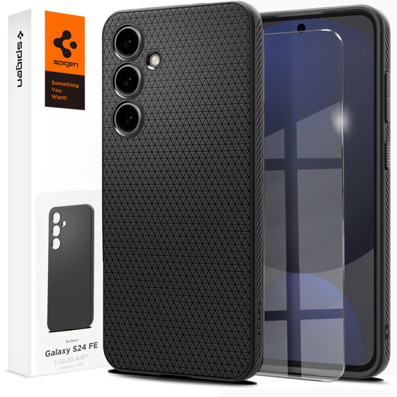 Puzdro Spigen pre Samsung Galaxy S24 FE, Liquid Air, čierne + tvrdené sklo 9H