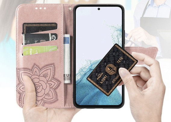 Klapkové puzdro pre Samsung Galaxy A56, Butterfly, ružové rose gold