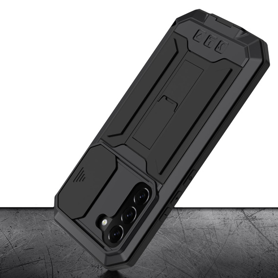 Obrnené puzdro pre Samsung Galaxy S22+ Plus 5G, R-JUST CamShield Slide, čierne