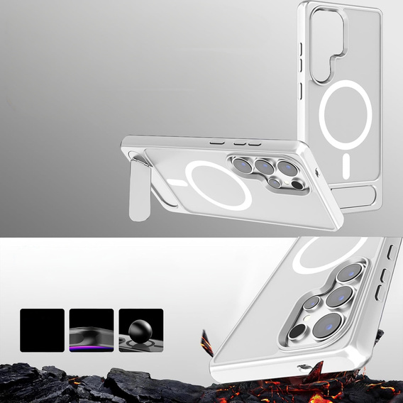 Puzdro pre Samsung Galaxy S25 Ultra, Kickstand Matt Case, pre MagSafe, strieborné