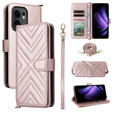 Puzdro s chlopňou pre Oppo Reno 13F 5G, Crossbody Leather Wallet, ružové