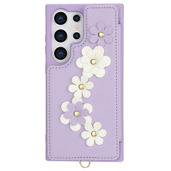 Puzdro pre Samsung Galaxy S24 Ultra, Leather Flower Card Slot, fialové