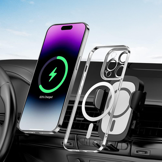 Obal na mobil pre iPhone 14 Pro, ERBORD Hybrid MagSafe Case, strieborné