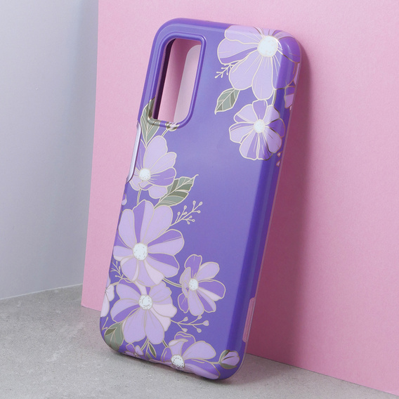 Obal na mobil pre Samsung Galaxy A14 4G/5G, Suritch Full Body Flowers, fialové