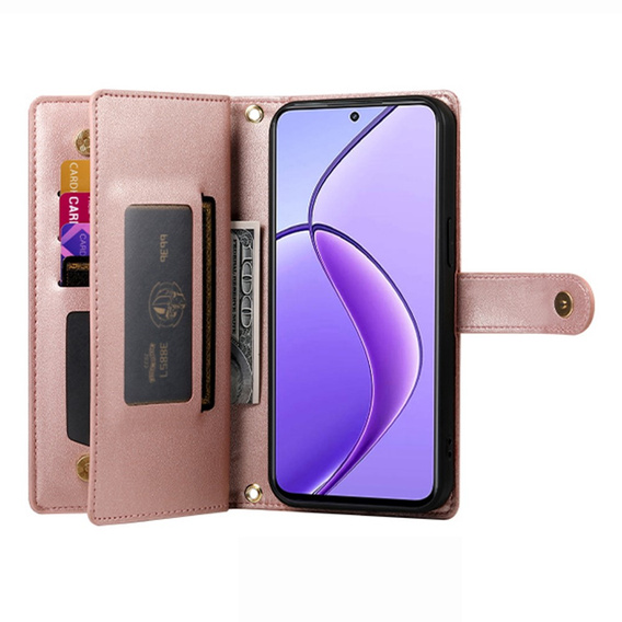 Klapkové puzdro pre Realme 14 Pro+ 5G, Wallet Zipper Pocket, ružové
