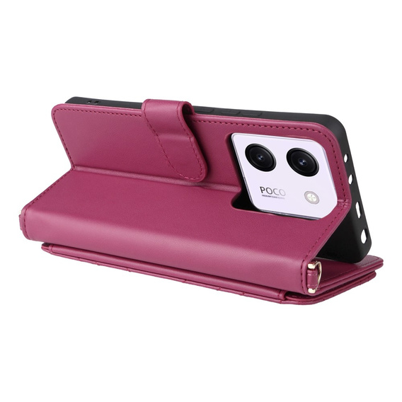 Puzdro s chlopňou pre Xiaomi Poco M7 Pro 5G, Crossbody Leather Wallet, bordové