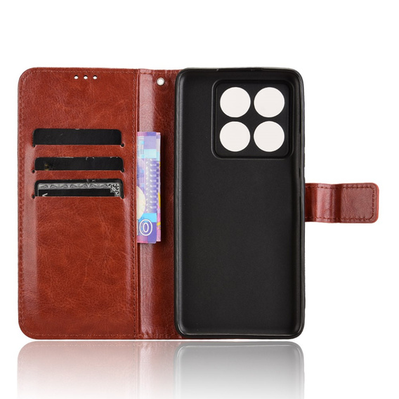Klapkové puzdro pre Xiaomi 14T, Crazy Horse Wallet, hnedé