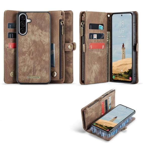 CASEME puzdro pre Samsung Galaxy A56 5G, Retro Leather Wallet, s remienkom, hnedé