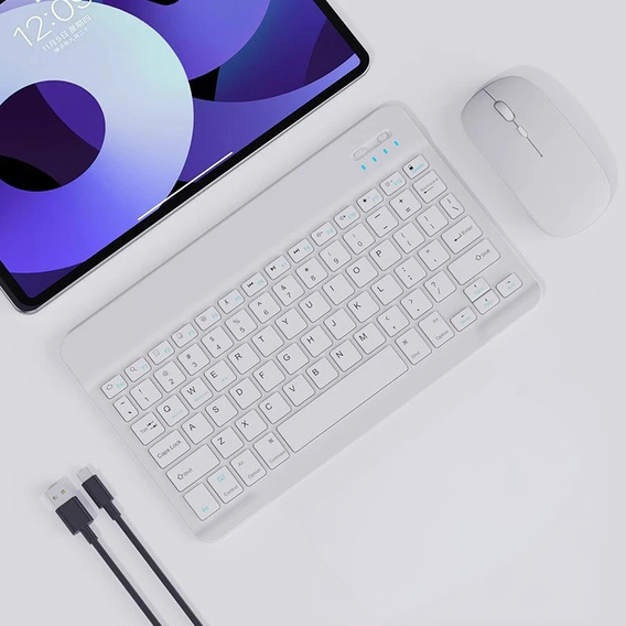 Bezdrôtová klávesnica a Bluetooth myš pre Android/Windows, biela