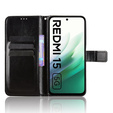 Klapkové puzdro pre Xiaomi Redmi 15 5G / 4G, textúrované Crazy Horse, čierne