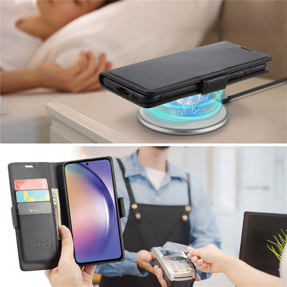 Puzdro pre Samsung Galaxy A55, ERBORD Glossy Litchi, flipová peňaženka, čierne