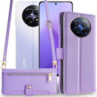 Klapkové puzdro pre Realme 12, Wallet Zipper Pocket, fialové