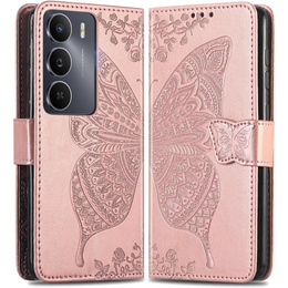 Klapkové puzdro pre Realme 14X / Realme C75, Butterfly, ružové rose gold
