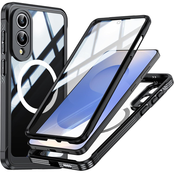 Puzdro pre Samsung Galaxy S25 Edge, Shockproof, so sklom, pre MagSafe, čierne
