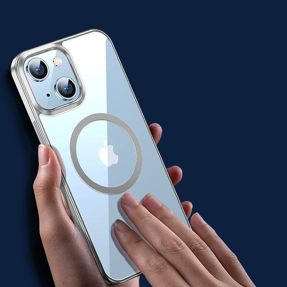 Obal na mobil pre iPhone 14, ERBORD Hybrid MagSafe Case, strieborné