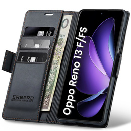 Puzdro pre Oppo Reno 13F / Oppo Reno 13FS, ERBORD Glossy Litchi, flipová peňaženka, čierne
