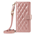 Puzdro s chlopňou pre iPhone 16E, Rhombus Crossbody Leather, ružové rose gold