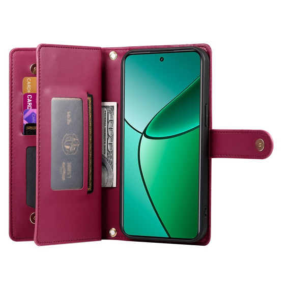 Klapkové puzdro pre Oppo Reno 13F 5G, Wallet Zipper Pocket, červené