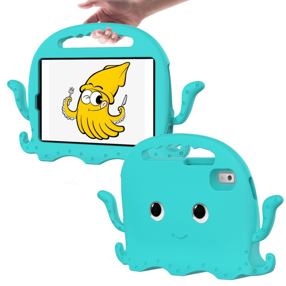 Detské puzdro pre Lenovo Tab M9, s rukoväťou, chobotnica, zelený