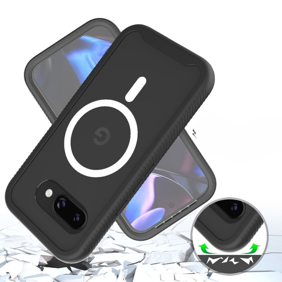 Puzdro pre Google Pixel 9a, Shockproof, s fóliou na displej, pre MagSafe, čierne