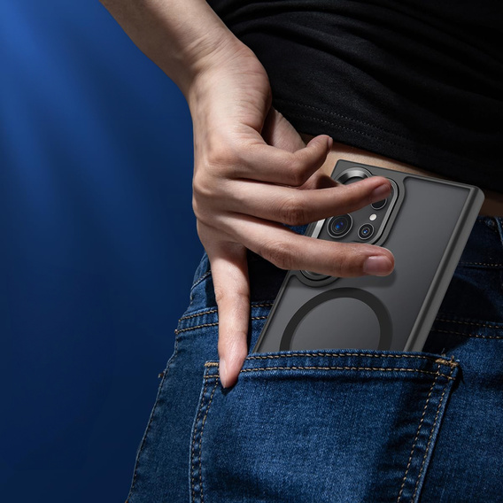 Puzdro pre Samsung Galaxy S25 Ultra, Kickstand Matt Case, pre MagSafe, čierne + sklo na displej