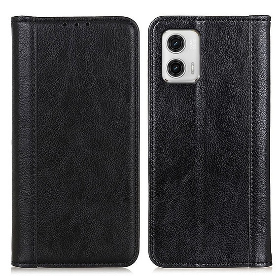 Flipové puzdro pre Motorola Moto G73 5G, Split Leather, čierne