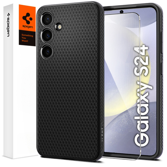Puzdro Spigen pre Samsung Galaxy S24, Liquid Air, čierne + tvrdené sklo 9H