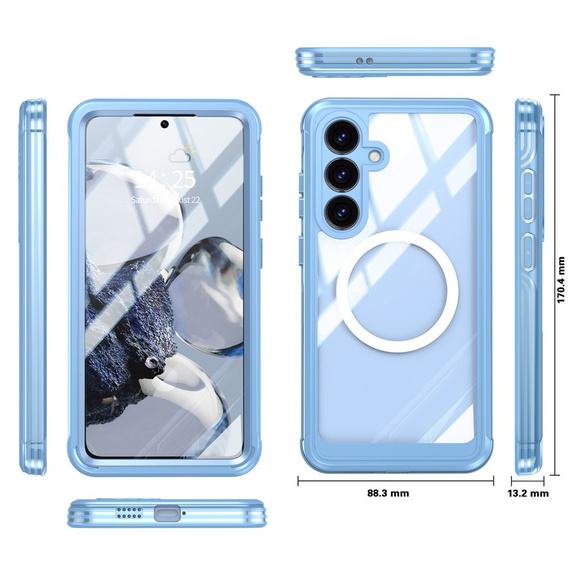 Puzdro pre Samsung Galaxy S25 FE, Shockproof, so sklom, pre MagSafe, modré