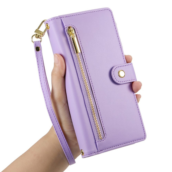 Klapkové puzdro pre Samsung Galaxy S24 FE, Wallet Zipper Pocket, fialové