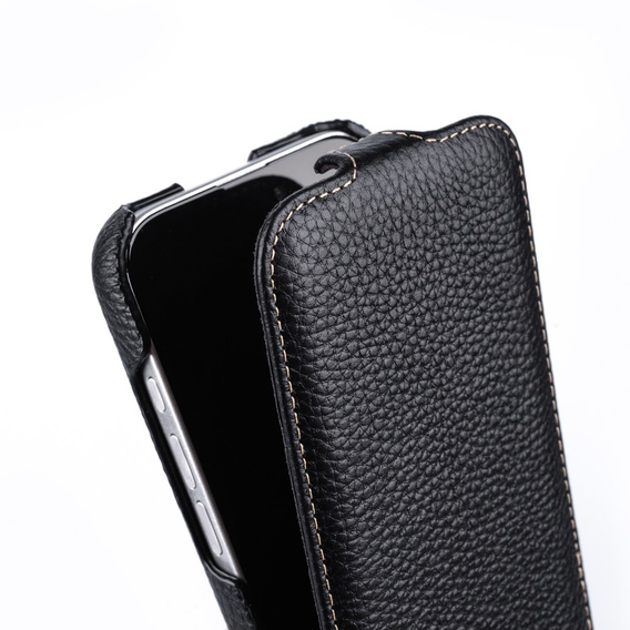 MELKCO flipové puzdro pre iPhone 16, kožené, flipové, čierne