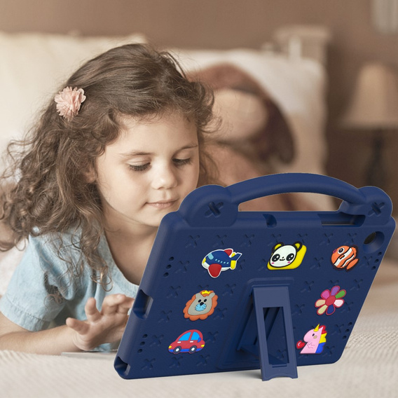 Detské puzdro pre Samsung Galaxy Tab A9+, Cute Patterns, so stojanom, tmavomodré