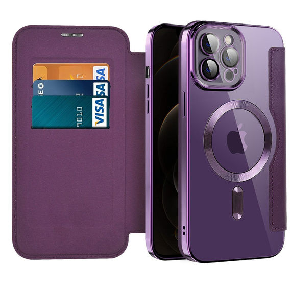 Klapkové puzdro pre iPhone 12 Pro, RFID Wallet MagSafe CamShield, fialové