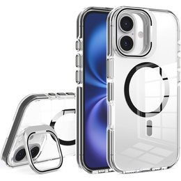 Puzdro pre iPhone 17, pre MagSafe, so stojanom, priehľadné s čiernymi vložkami