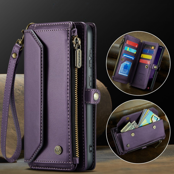 Puzdro CASEME pre Samsung Galaxy S24 FE, RFID Leather Wallet, s popruhom cez rameno, fialové
