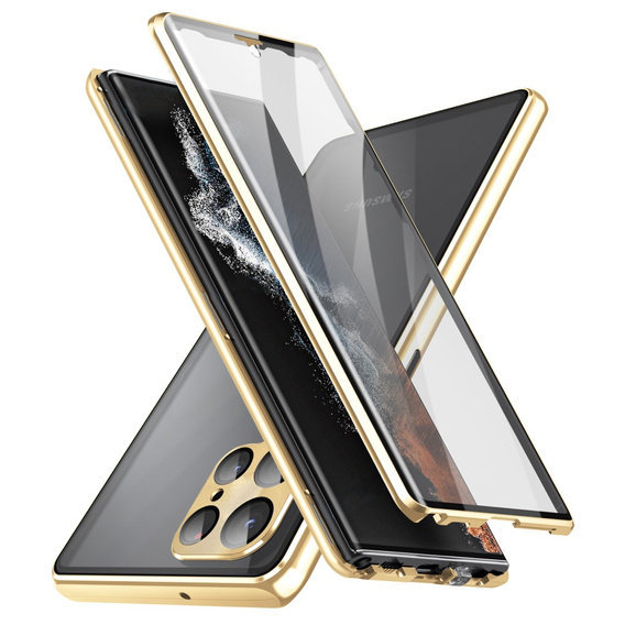 Puzdro pre Samsung Galaxy S23 Ultra, Magnetic Dual Glass, zlaté