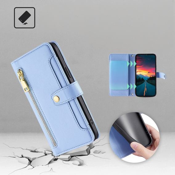 Klapkové puzdro pre Realme 14 Pro+ 5G, Wallet Zipper Pocket, modré