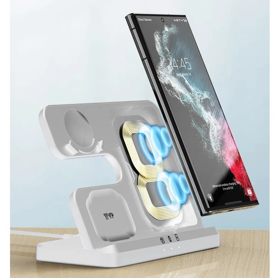 Bezdrôtová indukčná nabíjačka 3 v 1 QI rýchla pre Samsung S25 S24 S23 Galaxy Watch Buds Stanica biela