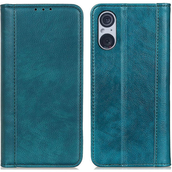 Obal na mobil pre Sony Xperia 5 V, Wallet Litchi Leather, zelený