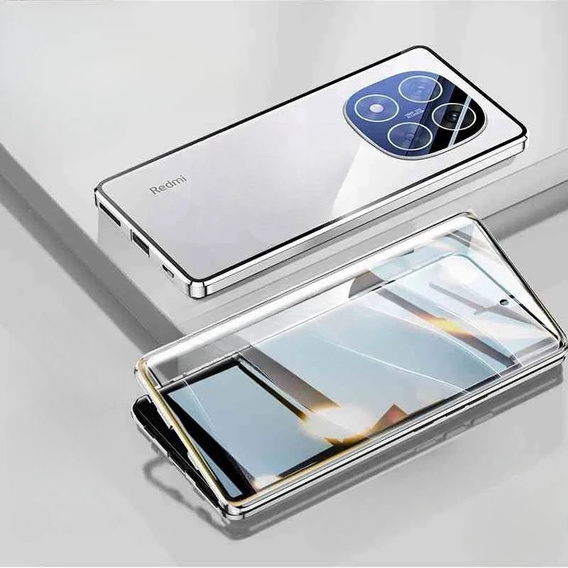 Puzdro pre Xiaomi Redmi Note 14 Pro+, Magnetic Dual Glass, strieborné