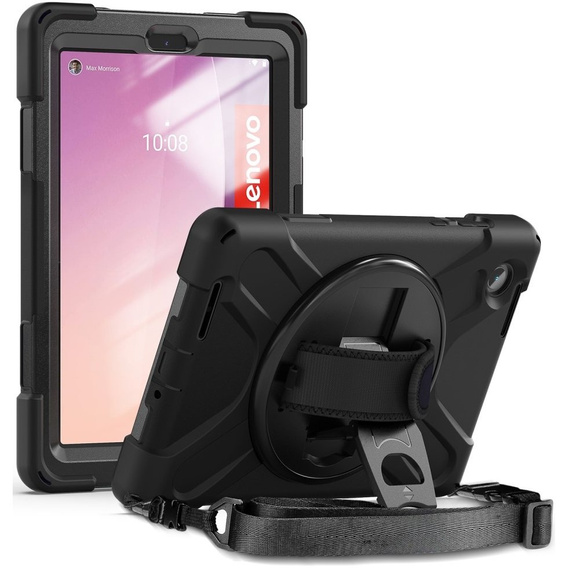 Detské puzdro pre Lenovo Tab M8 Gen 4 TB-300FU, pancierované s popruhom, čierne