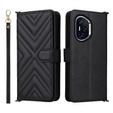 Puzdro s chlopňou pre Honor 400 5G, Crossbody Leather Wallet, čierne